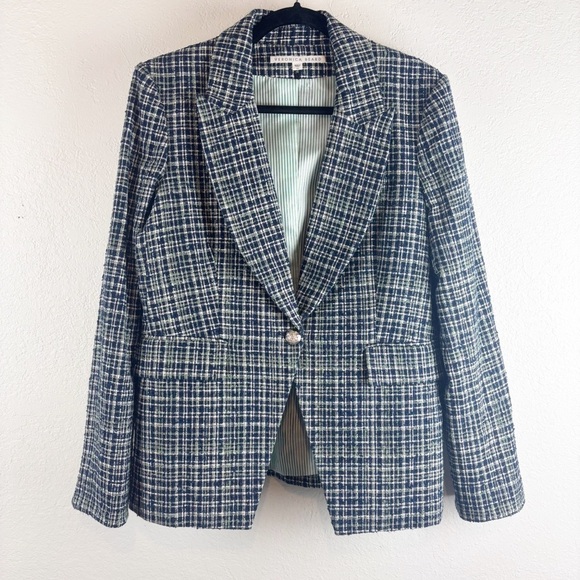 Veronica Beard Ada Cutaway Dickey Blazer Tweed Jacket in Navy Blue Multi Size 12 - Picture 2 of 6